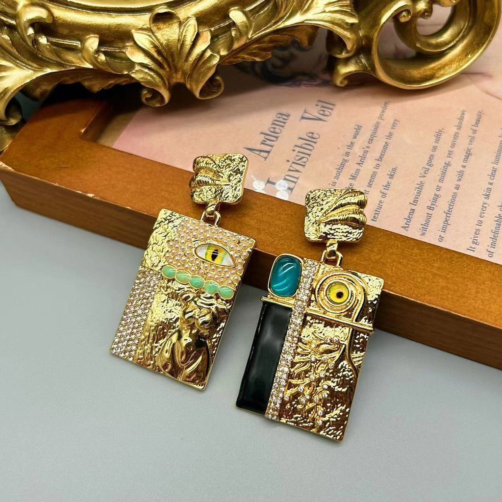 Vintage Personality Geometric Square Pendant Leaf Earrings for Woman