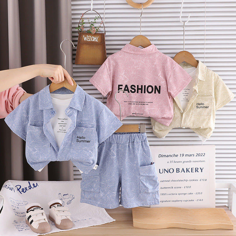 Baby summer casual thin shirt three piece set