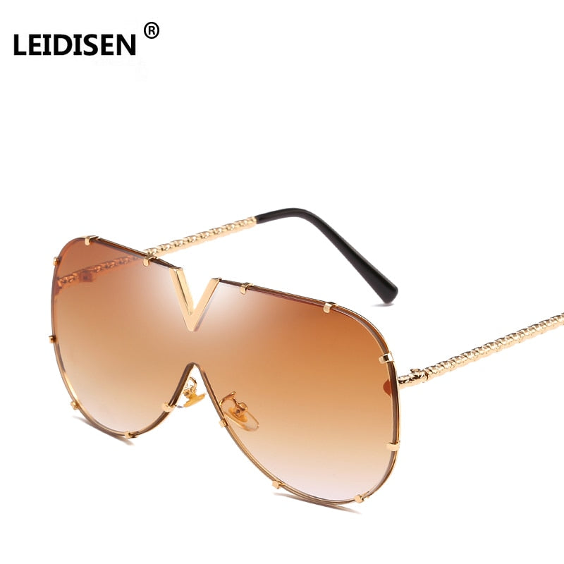 LEIDISEN  One Piece Sunglasses Men Brand Designer High Quality Oversized Sunglasses For Women Sunglass Metal UV400 Mirror