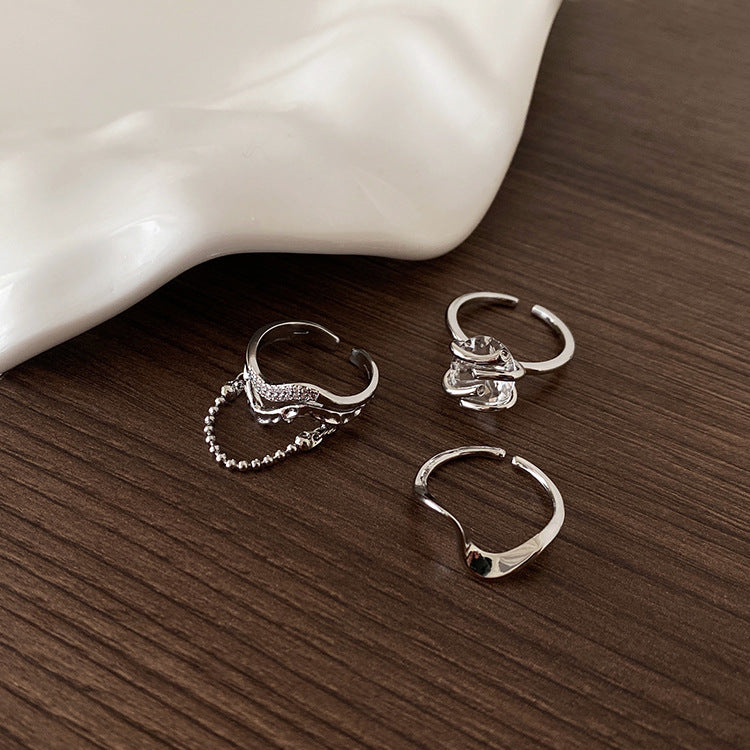 Minority Design Irregular Twisted Metal Open Ring Set Female Korean Personality Simple And Versatile Temperament Ring