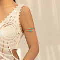 Multi layer hollow micro inlaid imitation pearl turquoise opening arm chain ethnic style handmade jewelry
