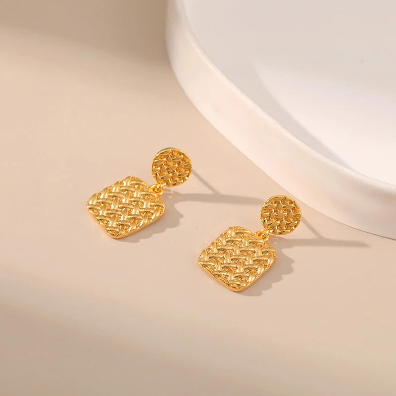 Geometric Square Heavy Industry Earrings Metal Texture Earrings
