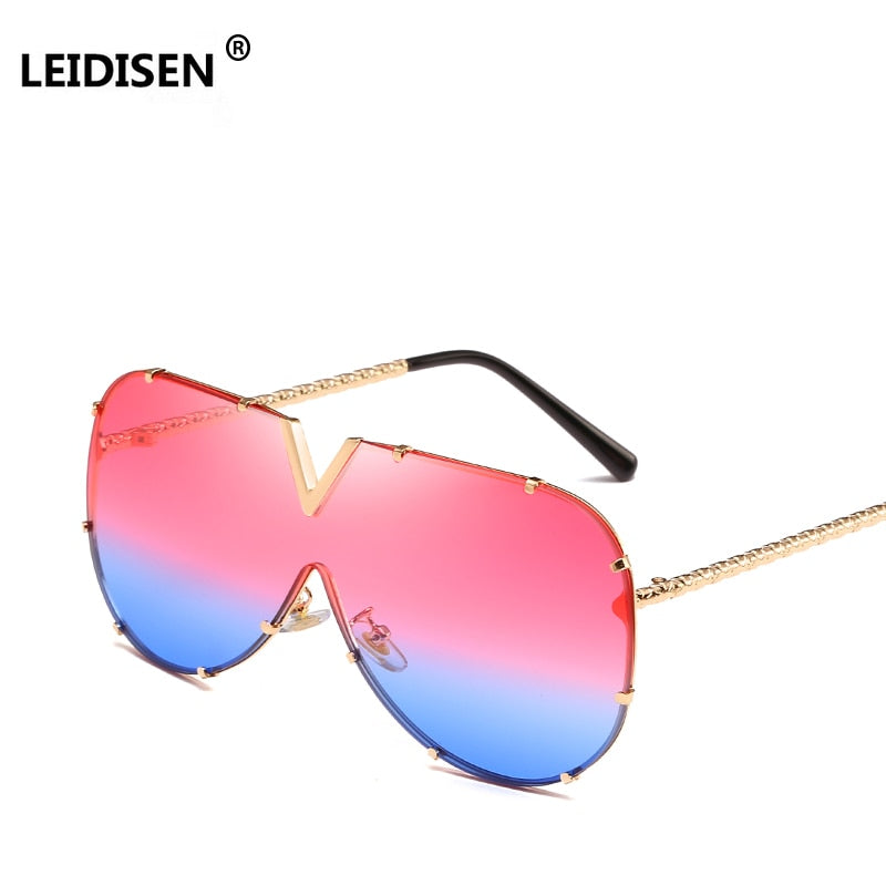 LEIDISEN  One Piece Sunglasses Men Brand Designer High Quality Oversized Sunglasses For Women Sunglass Metal UV400 Mirror