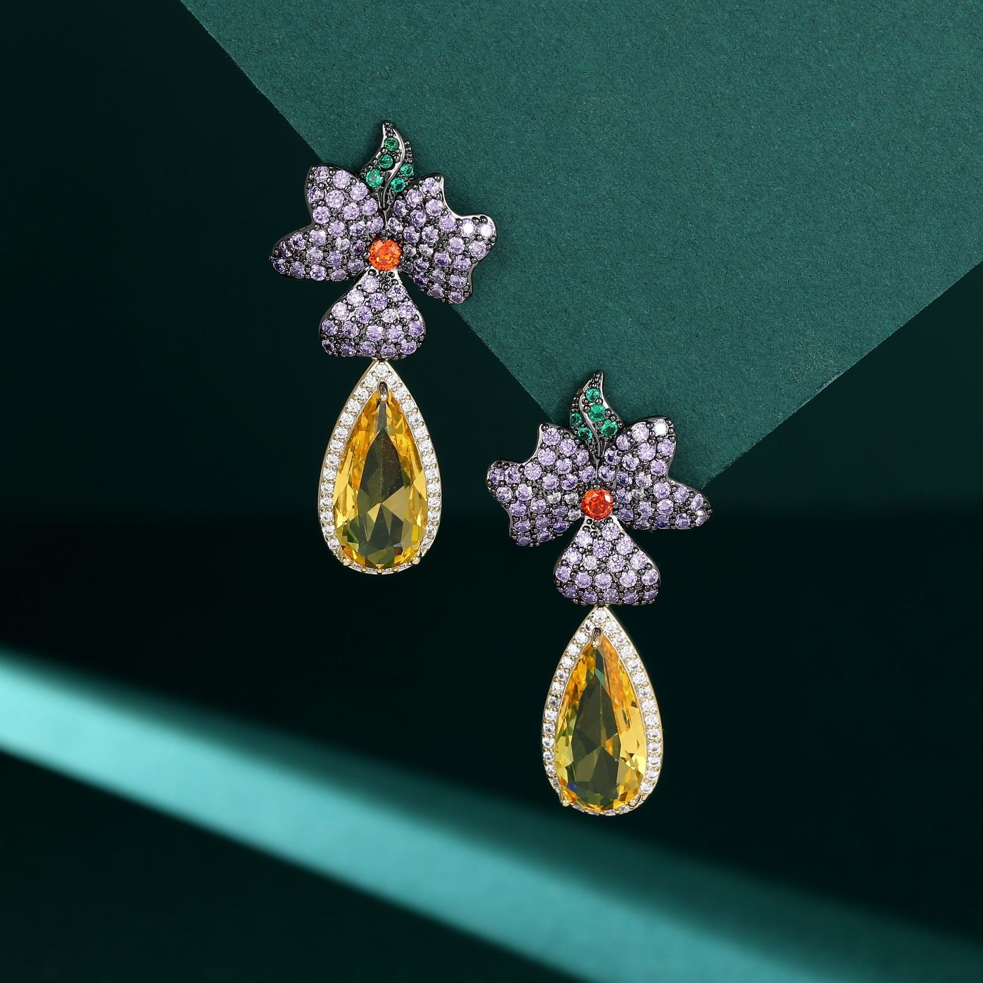 Zircon Earrings S925 Silver Needle Flower Water Drop Earrings