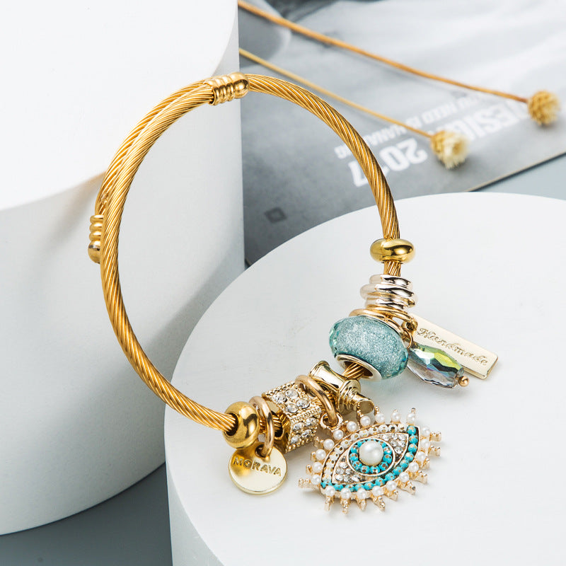 Personality DIY Devil's Eye Crystal Pendant Gold Plated Bracelet Fashion Net Red Temperament Bracelet Bracelet for Woman