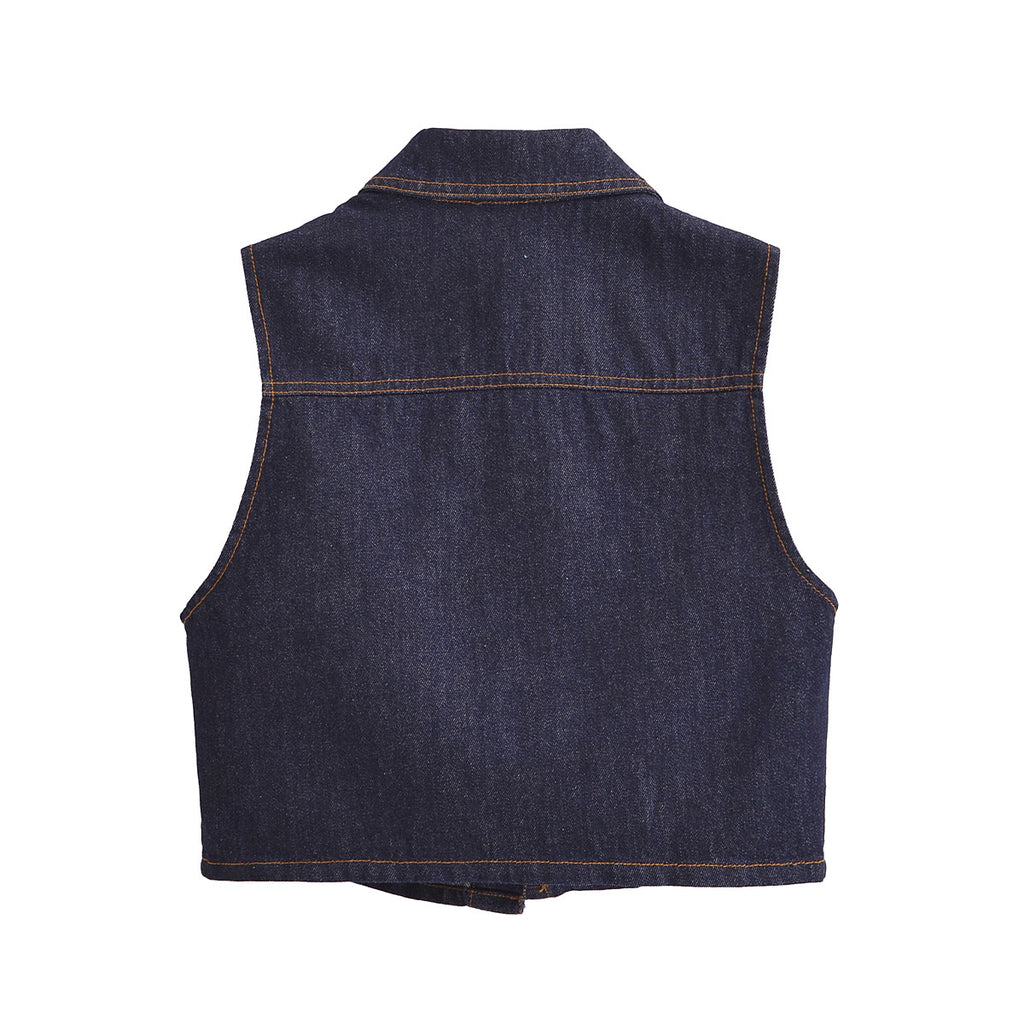 Fashion single breasted lapel denim vest women
