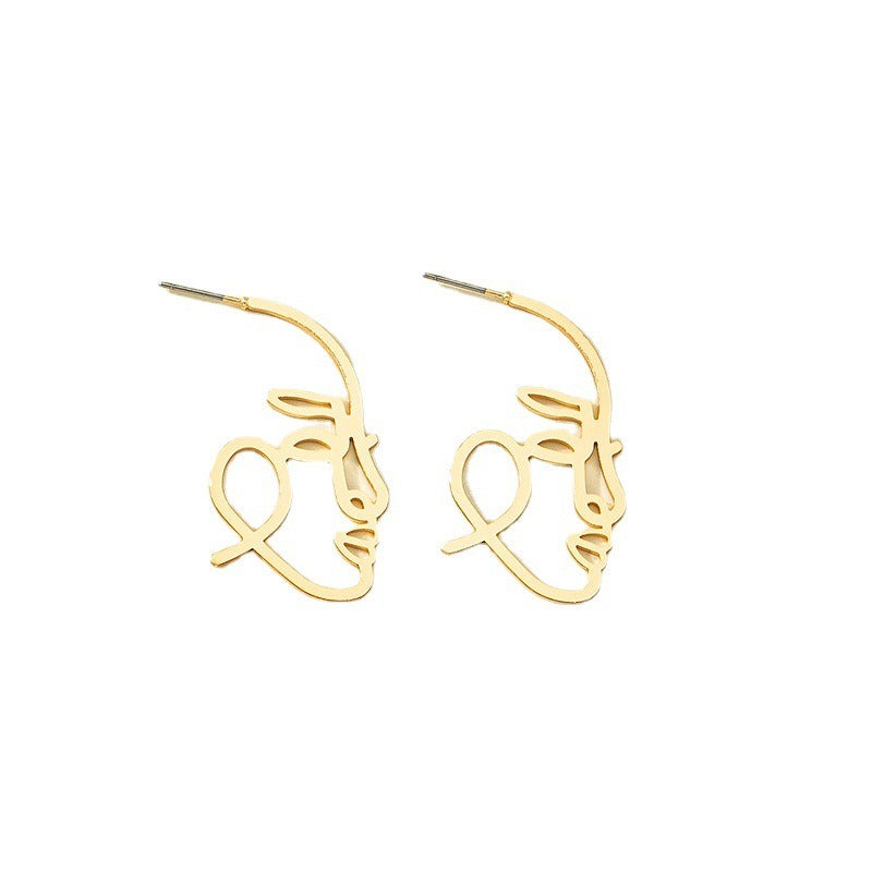 Individualized and exaggerated earrings with a female stroke facial sketch abstract figure earrings