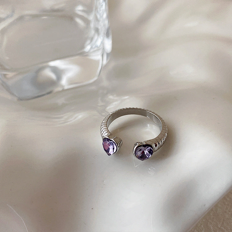 Niche design sense zircon love flower ring set female retro personality simple and versatile temperament ring with adjustable opening