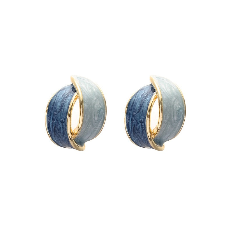 French color block blue stud earrings for women retro earrings