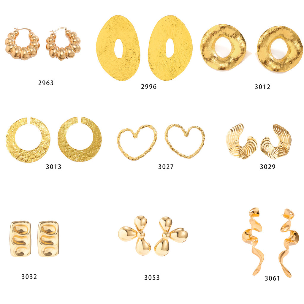 Exaggerated French round metal earrings with simple irregular texture earrings