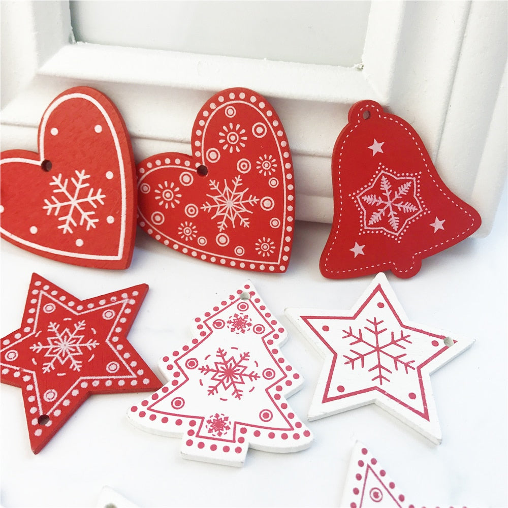 10pcs New Year Natural Wood Christmas Tree Ornament Wooden Hanging Pendants Gifts Snow Elk Christmas Decora adornos de navidad