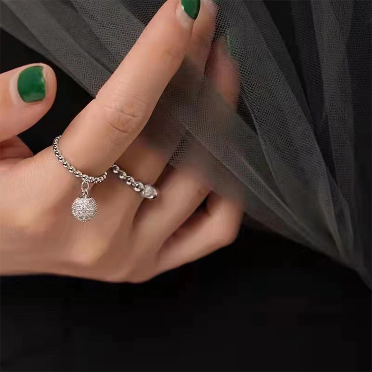 Niche Full Diamond Metal Ball Ring Set Female Personality Simple And Versatile Temperament Fashion Ring