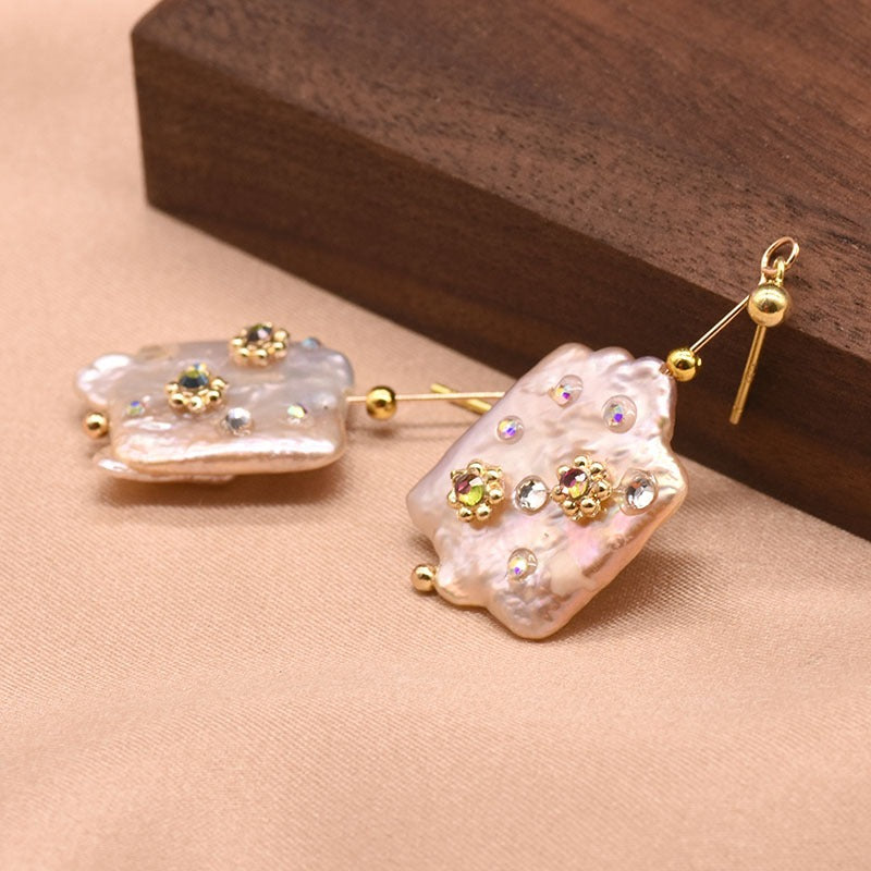 Baroque Purple Pearl Geometric Earrings Temperament Fashion Simple Earrings Studs