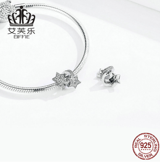 New Original Design Star Beaded Handmade DIY Accessories Platinum Plated Loose Beads Set with Zircon Silver Beads