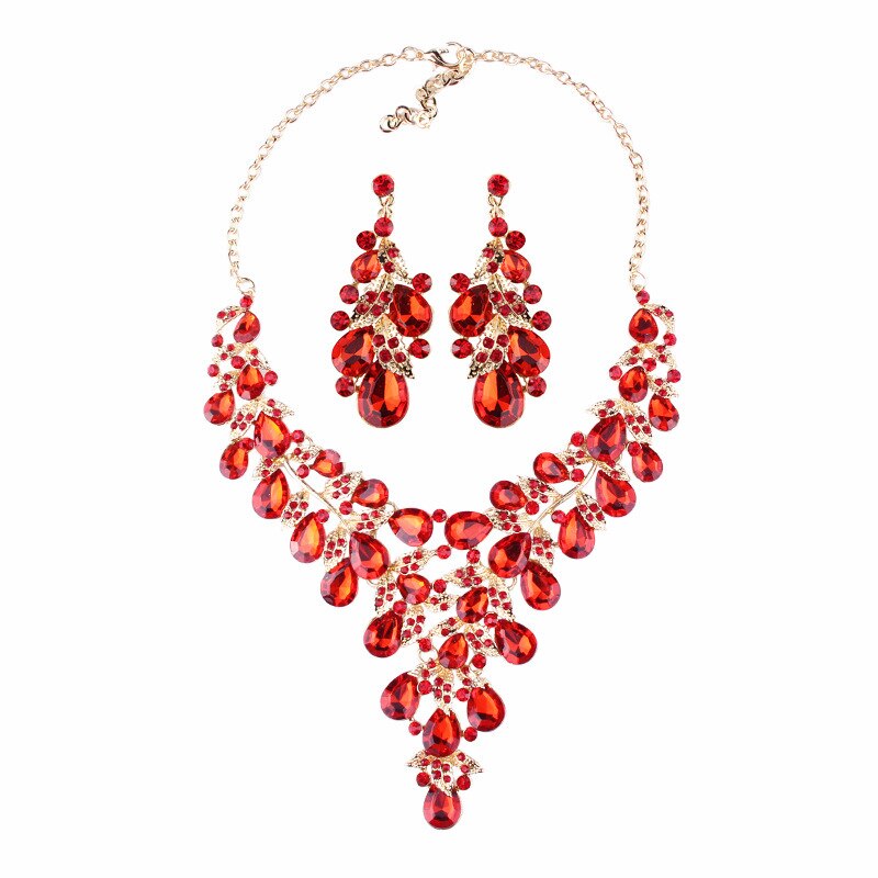 Exaggerated Rhinestone Necklace Earring Set Women's Dress Party Accessories