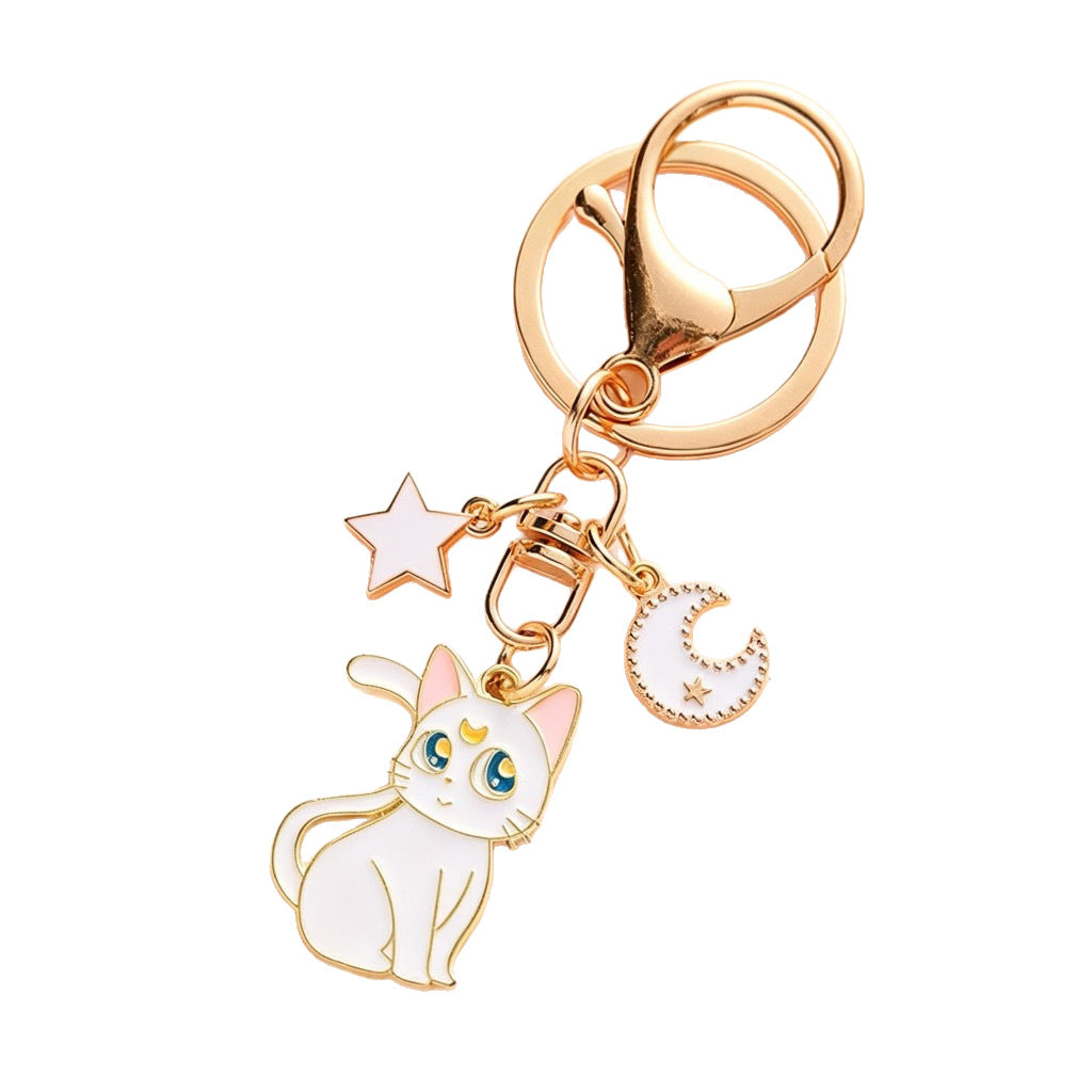Cute Cat Keychain Cartoon Silly Moon Cat Star Metal Lobster Clasp Bag Charm