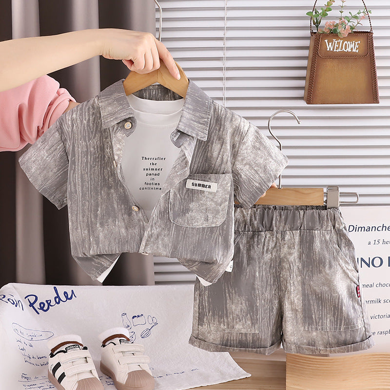 Baby summer thin clothing casual shirt short sleeved three piece set