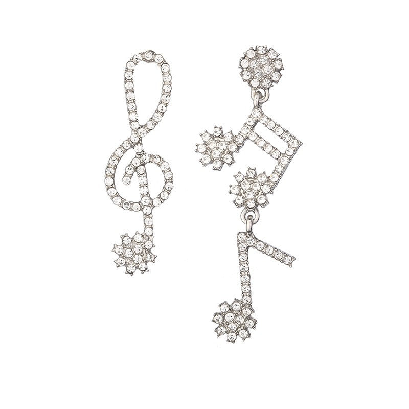 Silver needle inlaid with diamonds asymmetrical jumping notes earrings minimalist earrings