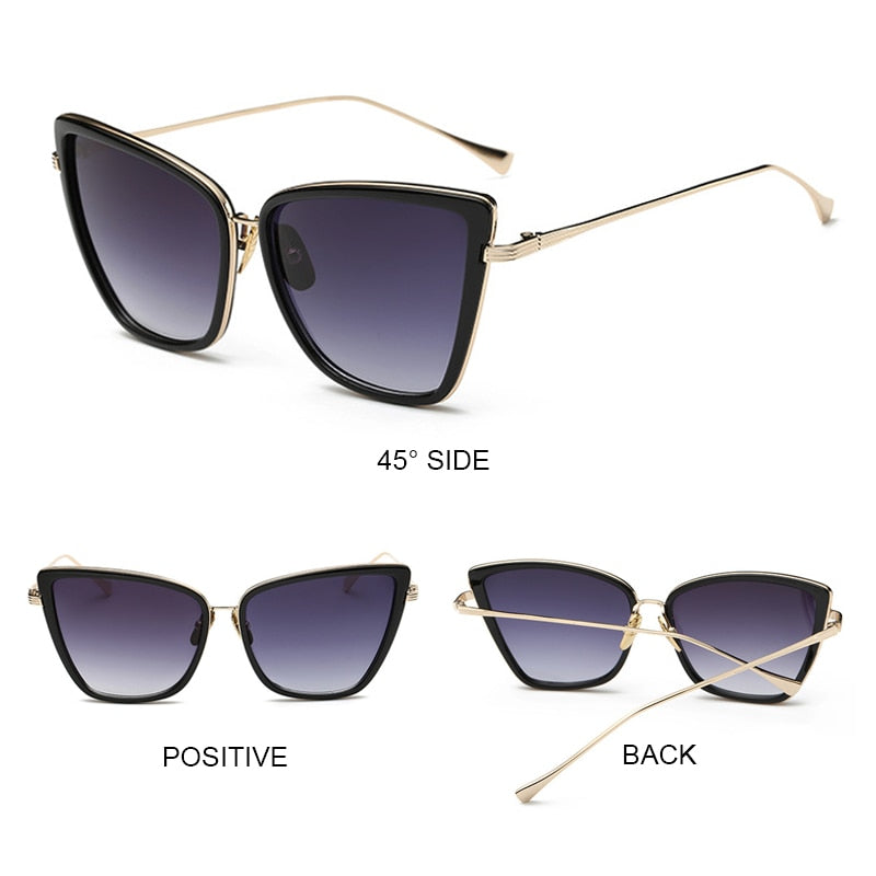 Big Cat Eye Sunglasses Women Black Mirror Sun Glasses Fashion Brand Designer High Quality Vintage Sunglass
