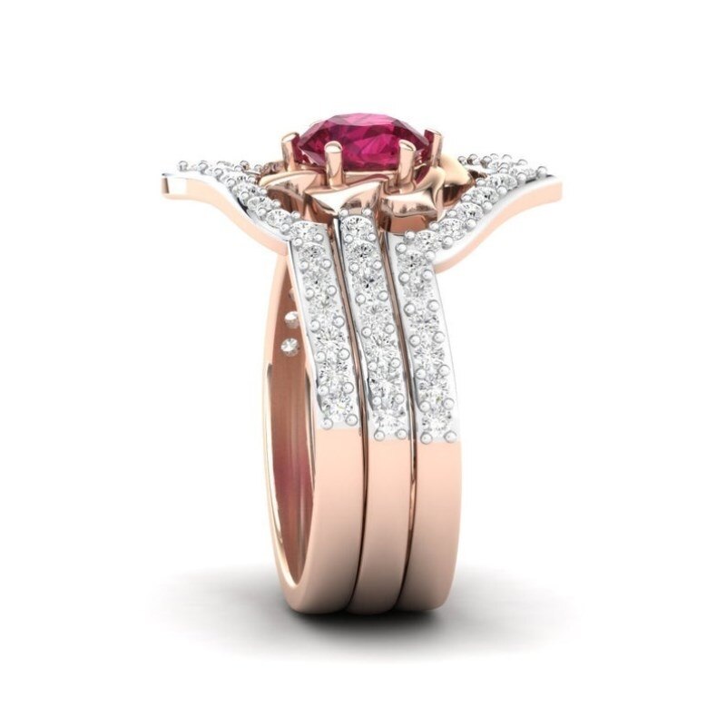 FDLK  3Pcs/Set Exquisite Rose Gold Flower Ring Anniversary Proposal Jewelry Women Engagement Wedding Band Ring Set