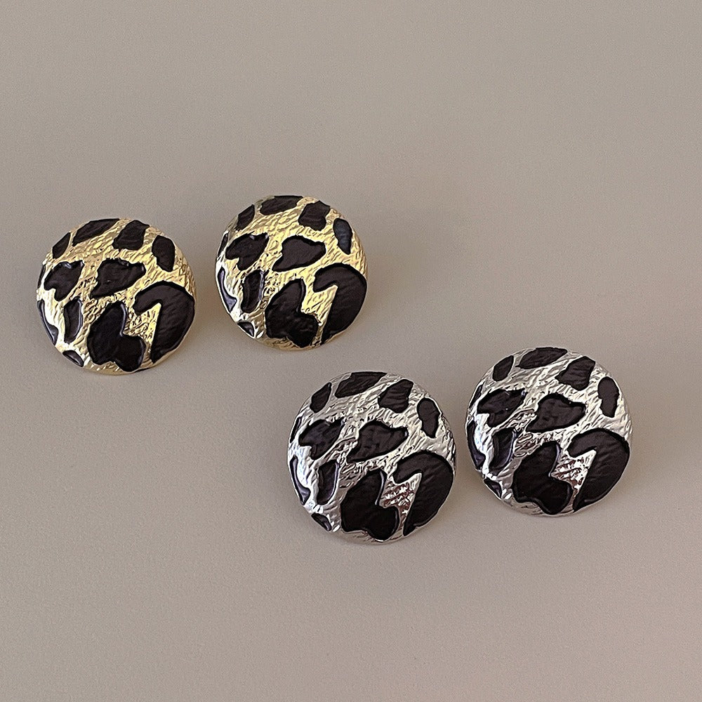 Irregular leopard print round earrings for women, fashionable and elegant, simple pattern earrings, earrings, earrings