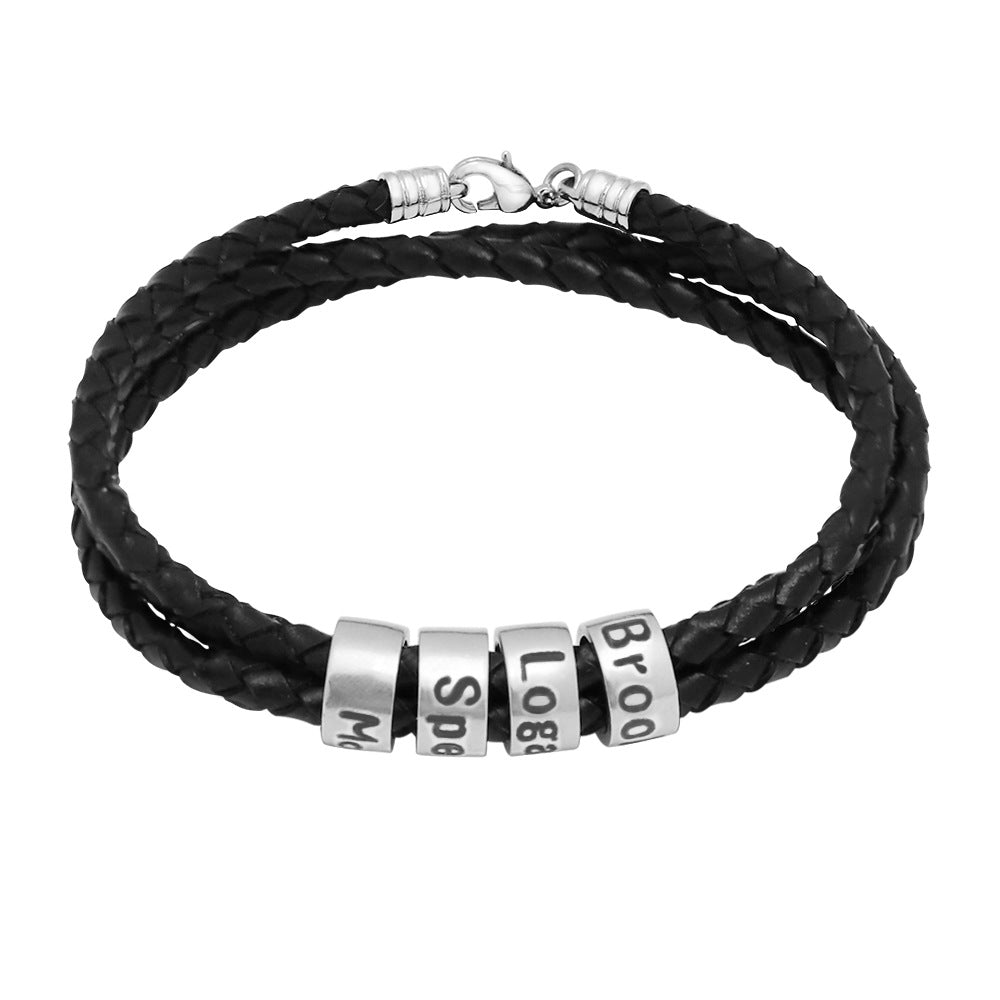 Braided Beaded Bracelet Men's DIY Custom Letter Name Leather String Jewelry Father's Day Gift