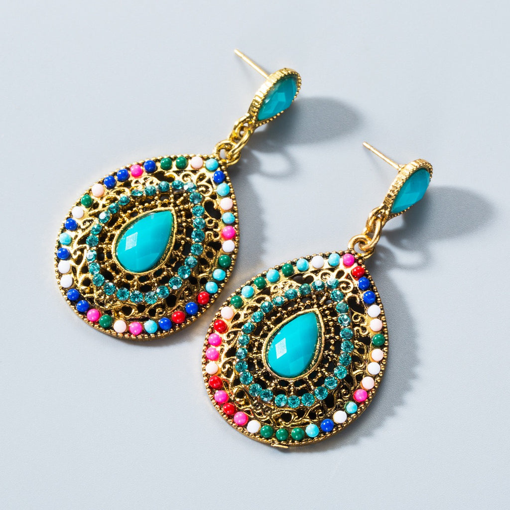New Earrings, European and American Droplet Shaped Diamond Earrings, Exaggerated Teardrop Shaped Earrings, Retro Earrings, Foreign Trade