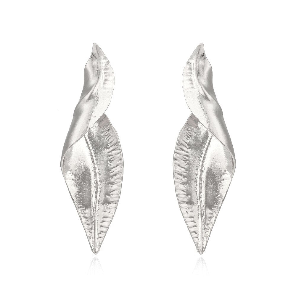 Personality Twisted Gold Color Leaf Earrings for Woman Party Casual Jewelry