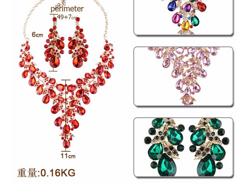 Exaggerated Rhinestone Necklace Earring Set Women's Dress Party Accessories
