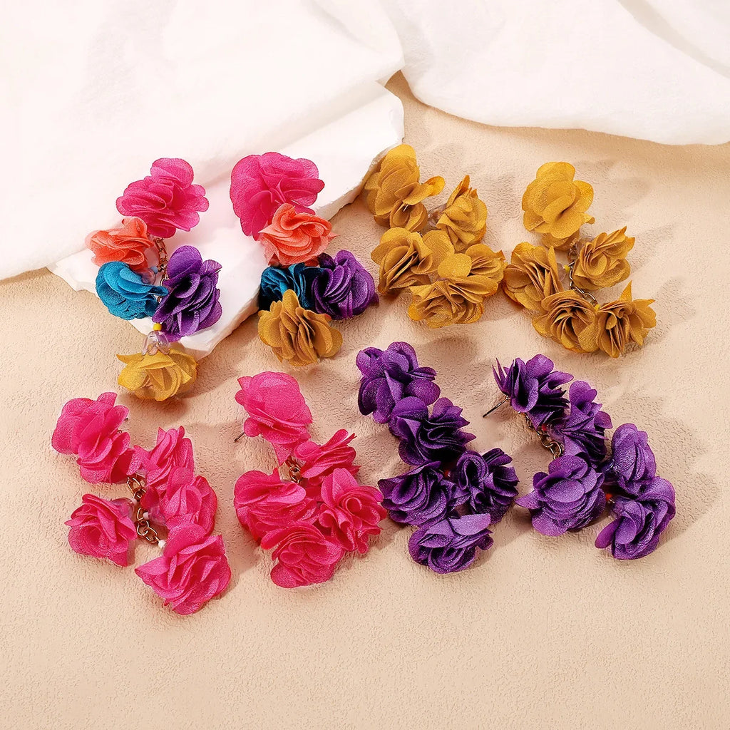 Colorful Flower Tassel Earrings Bohemian Holiday Style Earrings