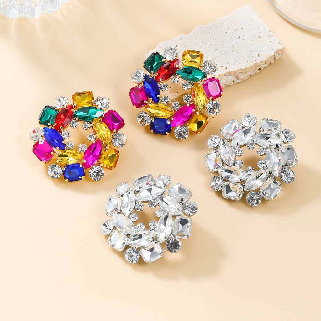 Exaggerated earrings, round floral earrings, women's full diamond banquet style, bridal earrings