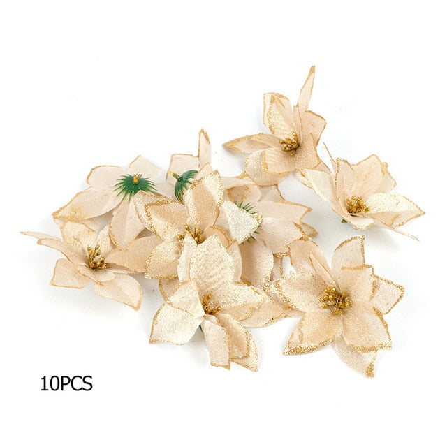 10PCS Artificial Flowers Christmas Tree Ornaments Christmas Decorations for Home Xmas Tree New Year Decor Navidad 2019 natale