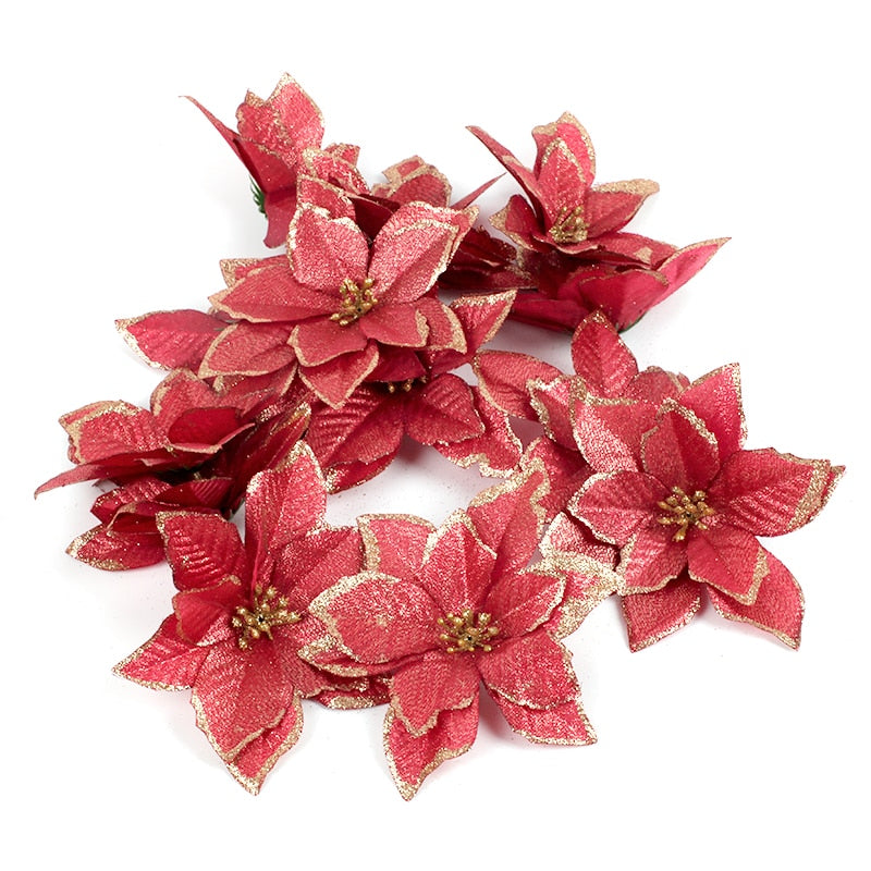 10PCS Artificial Flowers Christmas Tree Ornaments Christmas Decorations for Home Xmas Tree New Year Decor Navidad 2019 natale