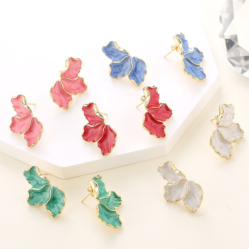 Maple Leaf Flower Earrings Fashionable, Light Luxury, Colorful Petals, Oil Dropping Earrings for Women