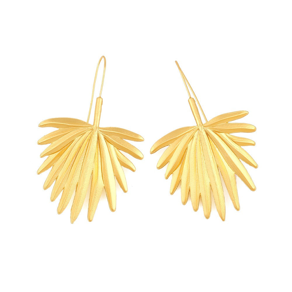 Retro Matte Gold Metal Leaf Earrings and Earrings for Women