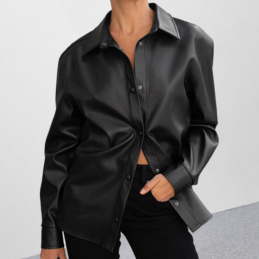 European and American fashion niche loose leather jacket
