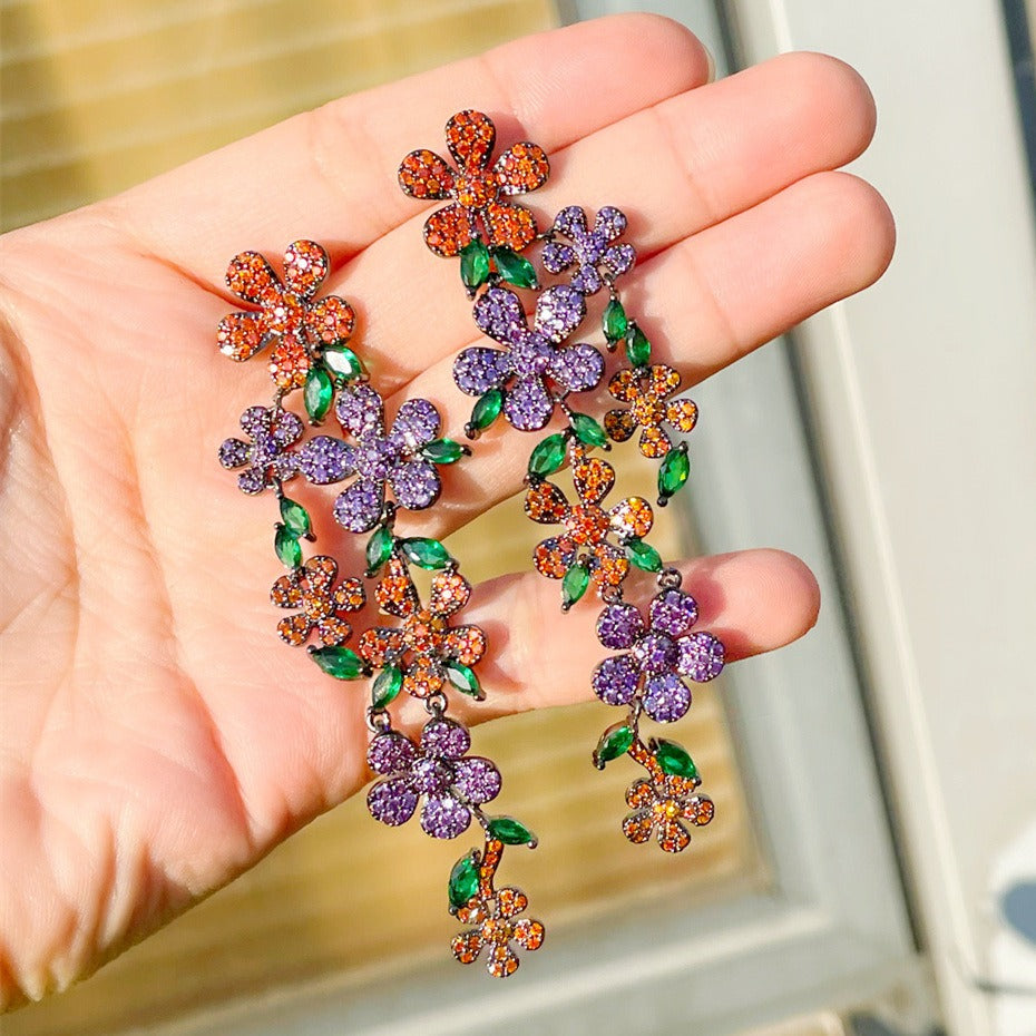 Mingyuan Fenghua Duohua Petals Long style Earrings with Colorful Tassel Earrings