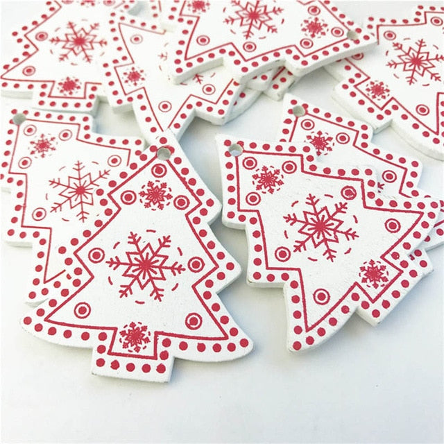 10pcs New Year Natural Wood Christmas Tree Ornament Wooden Hanging Pendants Gifts Snow Elk Christmas Decora adornos de navidad