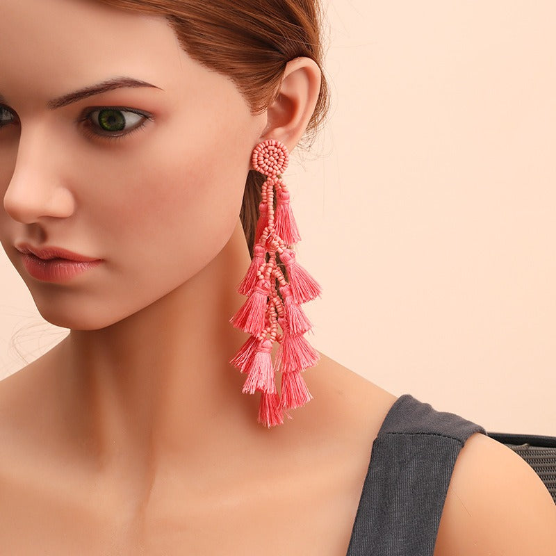 Rice bead tassel earrings