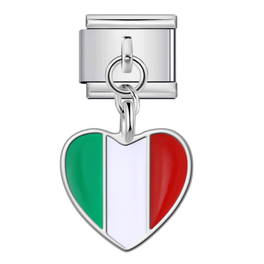 Love Flag Pendant Italian Module Bracelet Single Hook DIY Elastic Splicing Titanium Steel Strap Chain