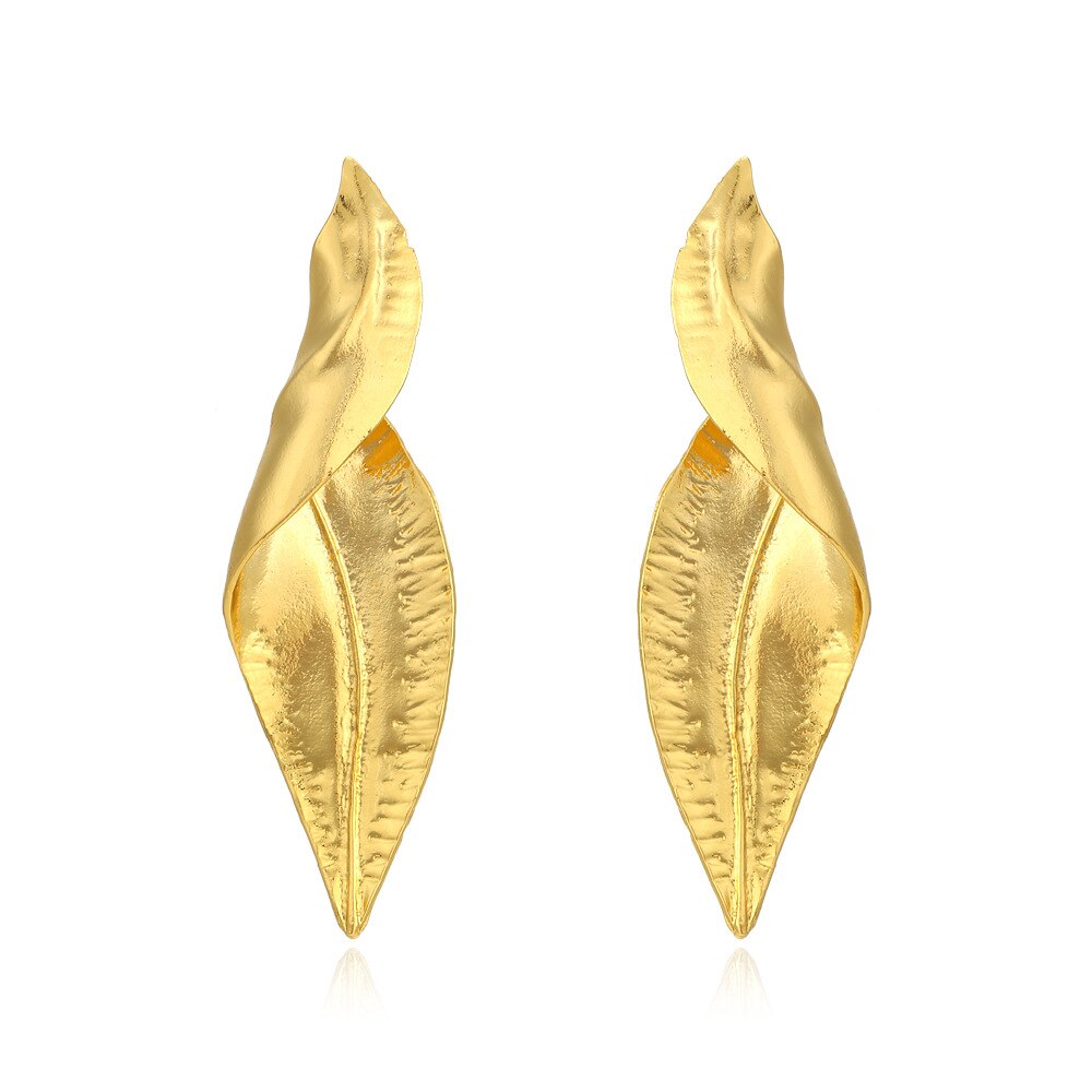 Personality Twisted Gold Color Leaf Earrings for Woman Party Casual Jewelry