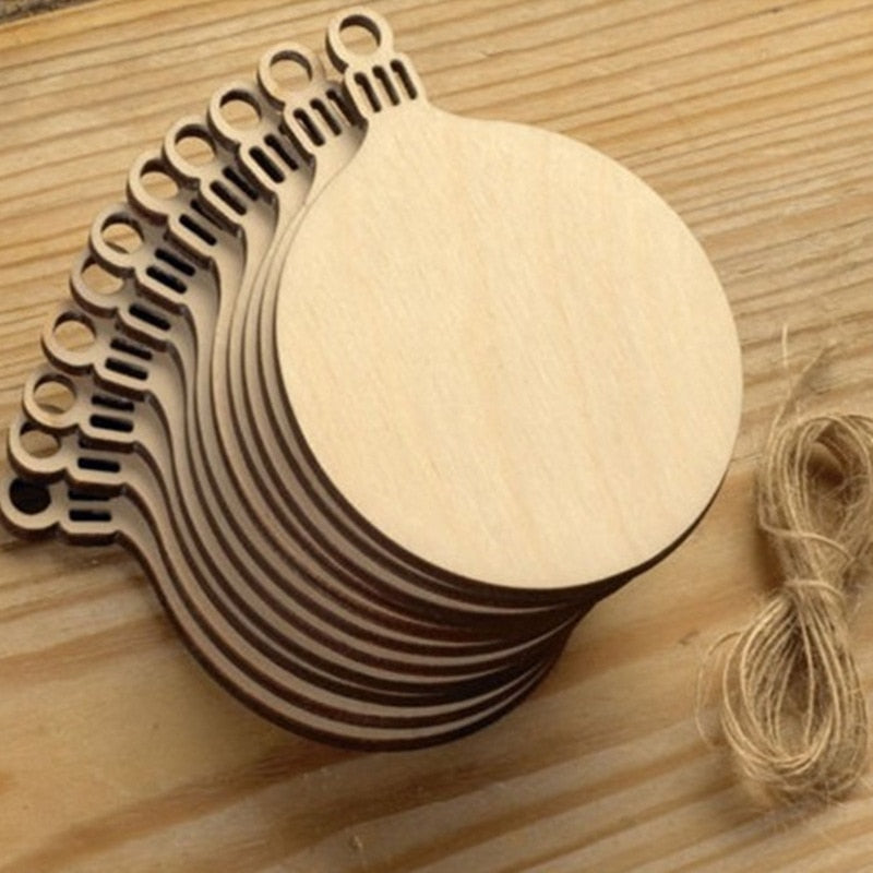 10pcs Wood Craft Gifts Creative Christmas Tree Ball Head Home Decoration Hanger Laser Engraved 3mm Hanger