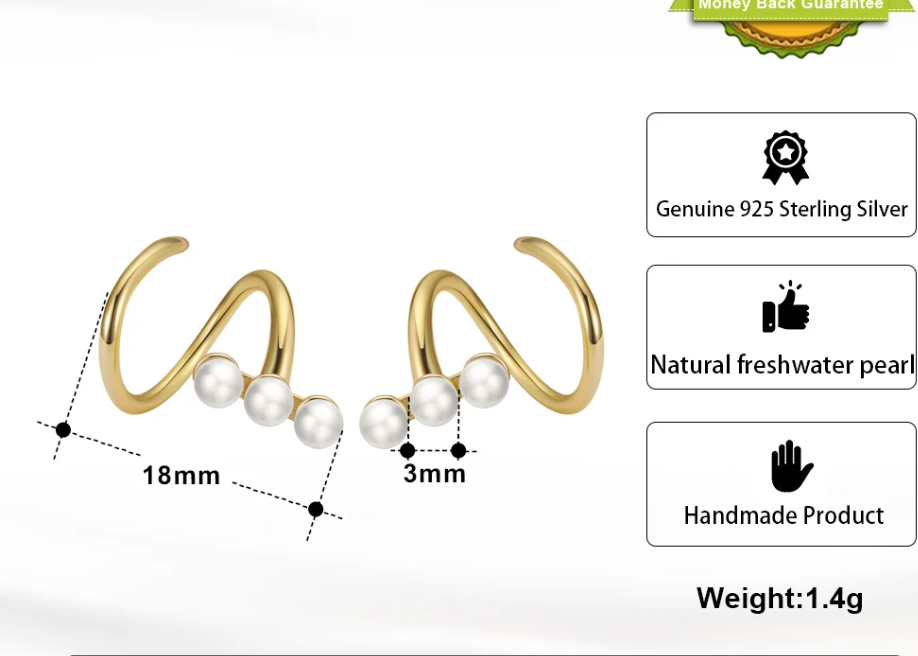 925 sterling silver earrings, natural Baroque pearl ins style, Korean fashion, minimalist earrings