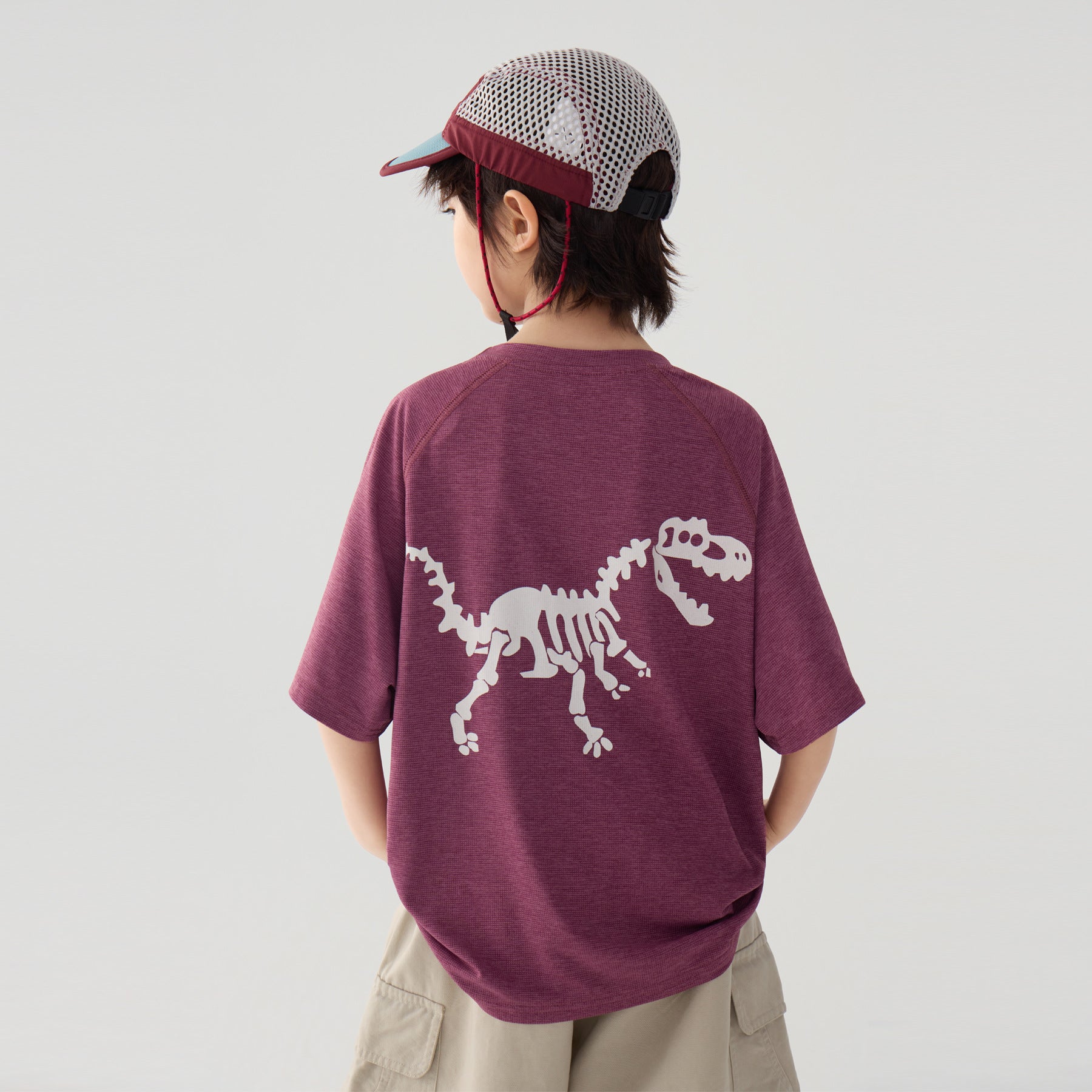 Cool Breathable Quick-Dry T-Shirt for Boys, Night Light Dinosaur Print