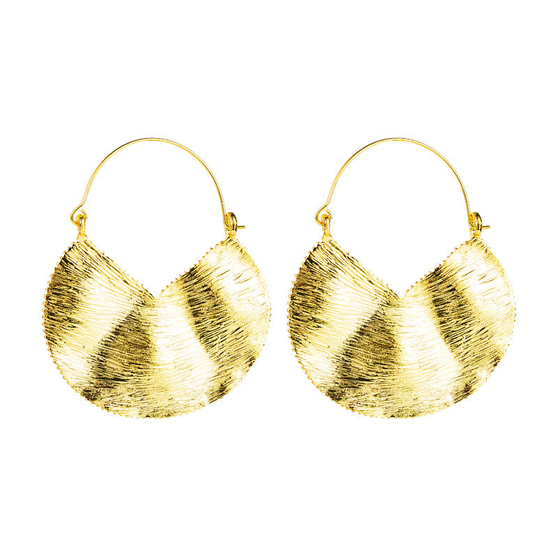 Exaggerated Alloy Earrings Retro Geometric Textured Earrings Simple Pleated Earrings ZA Earrings