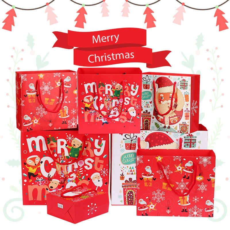 1pc Merry Christmas Kraft Paper Gift Bags Santa Claus Xmas Tree Packing Bags Happy New Year Christmas Candy Bags
