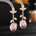 Retro leaf yellow earrings exaggerated long earrings for women