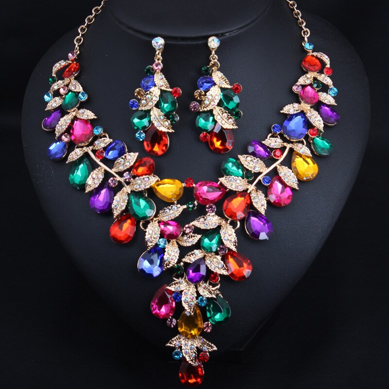 Exaggerated Rhinestone Necklace Earring Set Women's Dress Party Accessories