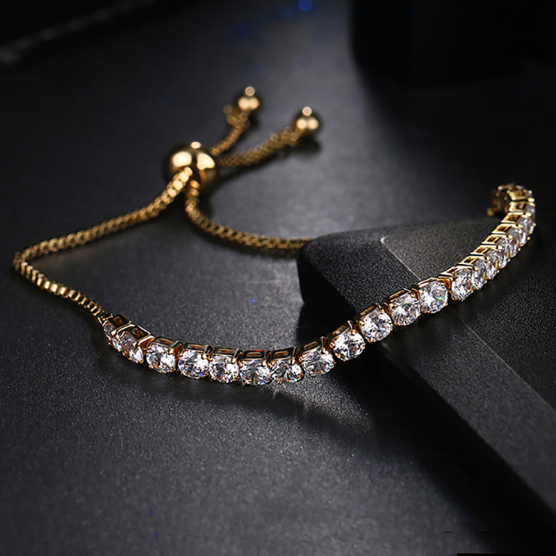 Fashion Round Cubic Zirconia Tennis Adjustable Bracelet Bangle For Women White Gold Color Crystal Bracelets Wedding Jewelry Gift