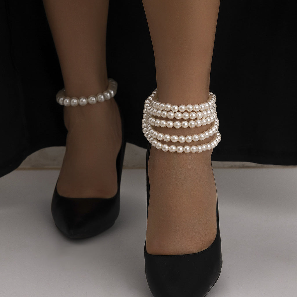Light luxury style imitation pearl sexy chain ankle chain double-layer temperament bead ankle loop